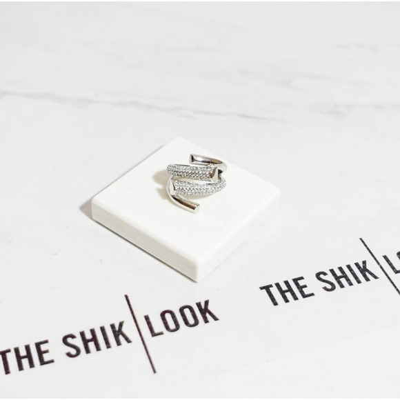 Silver Cubic Zirconia Crystal Geometric Adjustable Ring - Picture 12 of 14